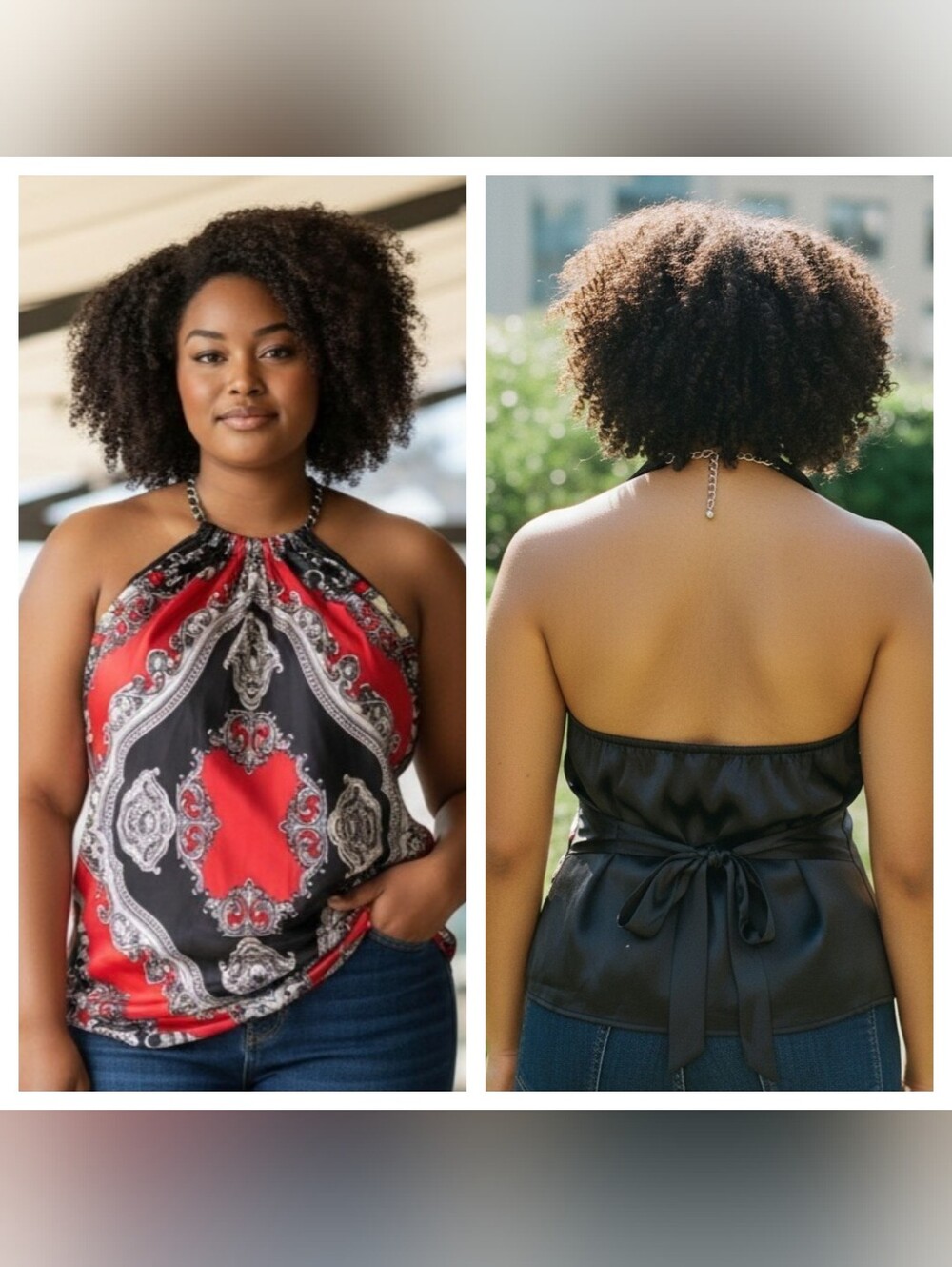 Cache Red and Black Halter Paisley Satin Top